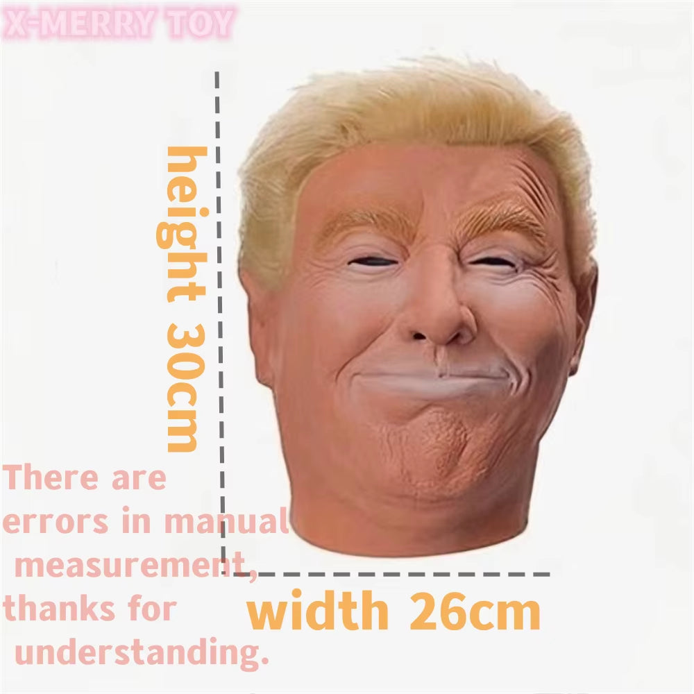 Donald Trump Mask Realistic President Latex Headgear Halloween Party Celebrity Cosplay Costume Props Yellow Wig Head Cover Mask