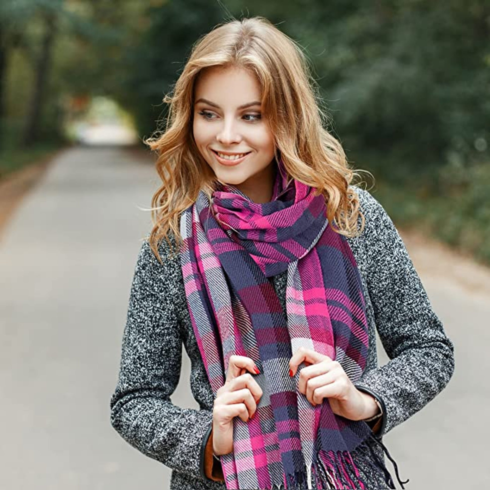 Winter Scarf for Women - Plaid Scarf Soft Luxurious Feel (Peach/Green Combo)