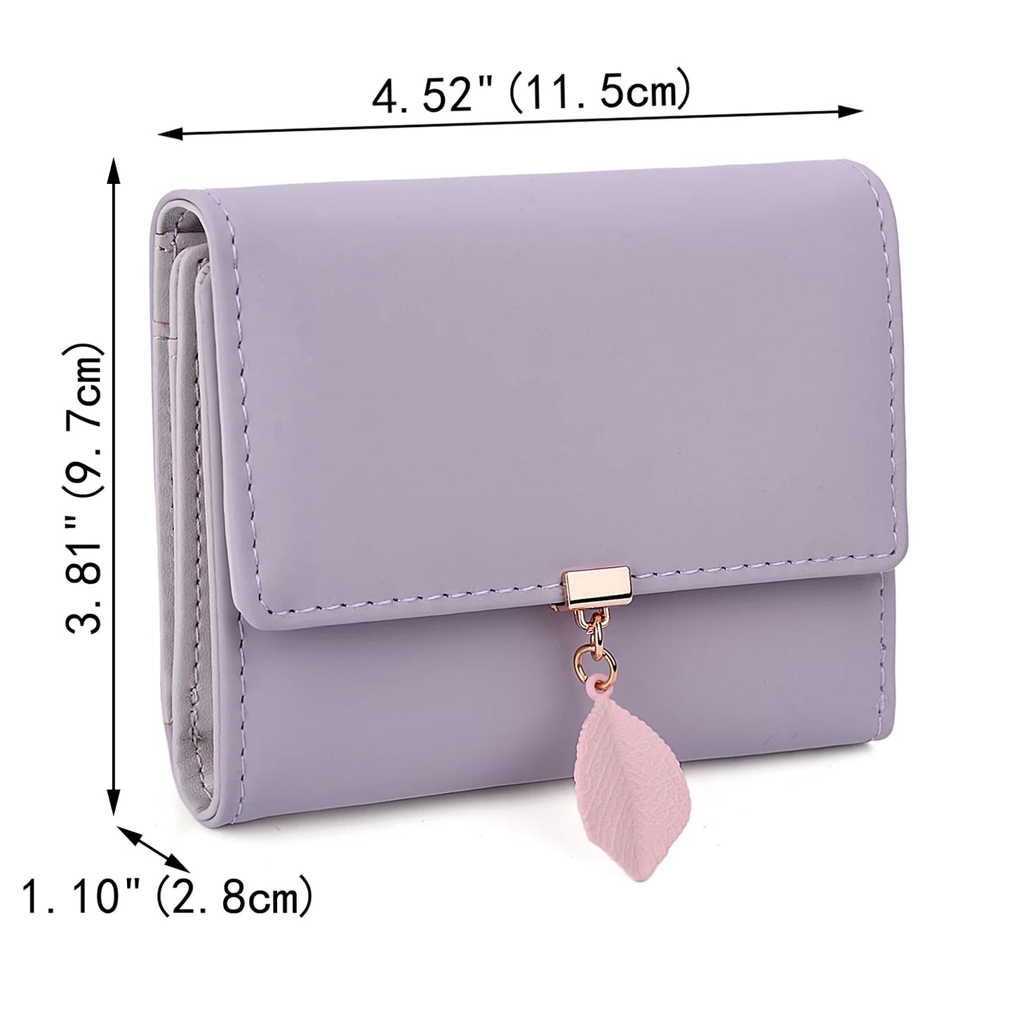 Small Wallet for Women PU Leather RFID Blocking Card Holder Zipper Coin Purse with Leaf Pendant(Purple)