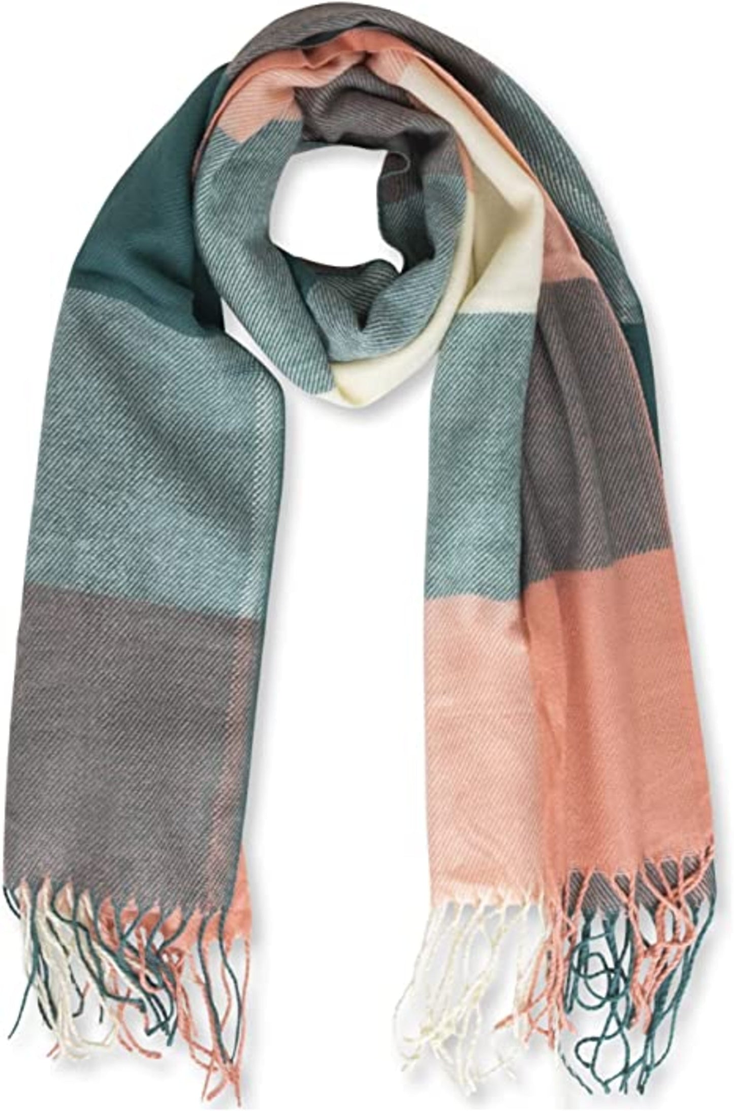 Winter Scarf for Women - Plaid Scarf Soft Luxurious Feel (Peach/Green Combo)