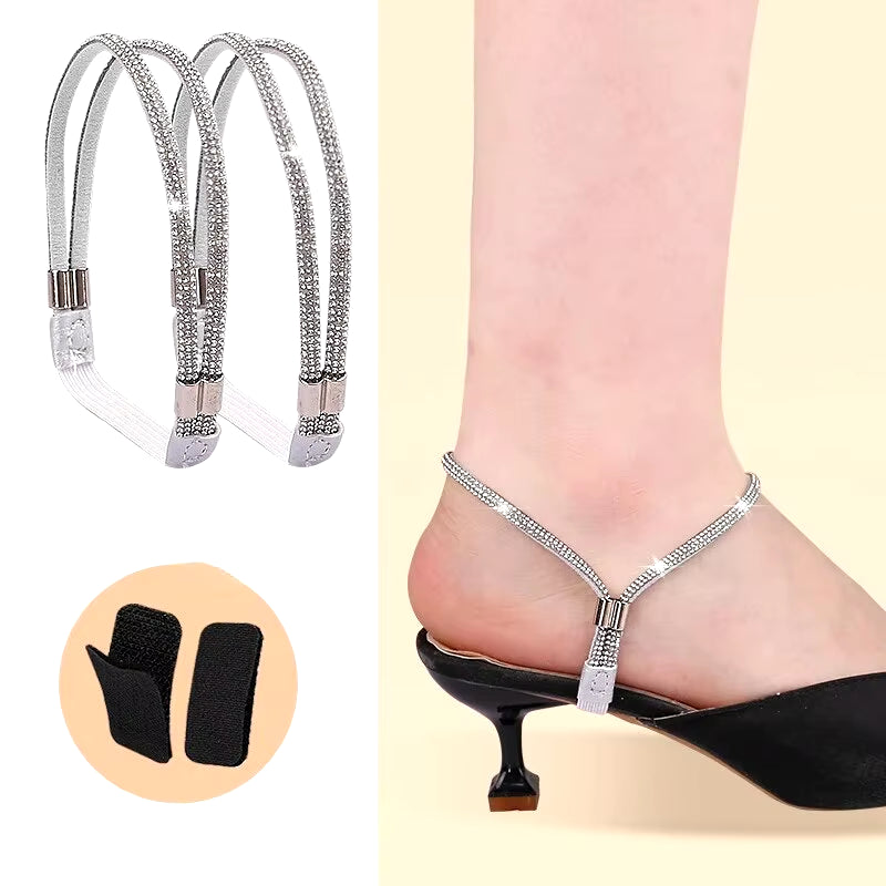 Rhinestone High Heels Shoes Band Anti-Loose for Women Shoelaces Invisible Anti-Drop Heel Straps Belt Drill Elastic Fixed Belts