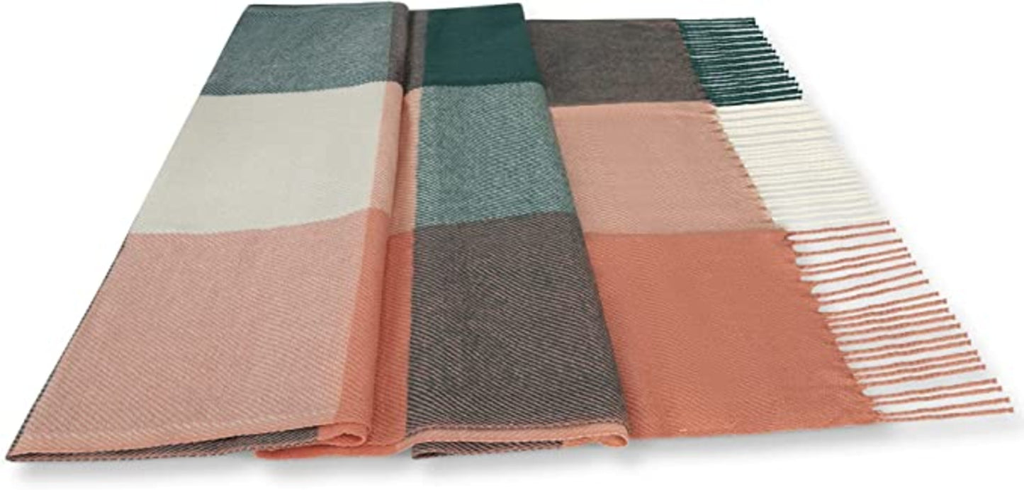 Winter Scarf for Women - Plaid Scarf Soft Luxurious Feel (Peach/Green Combo)