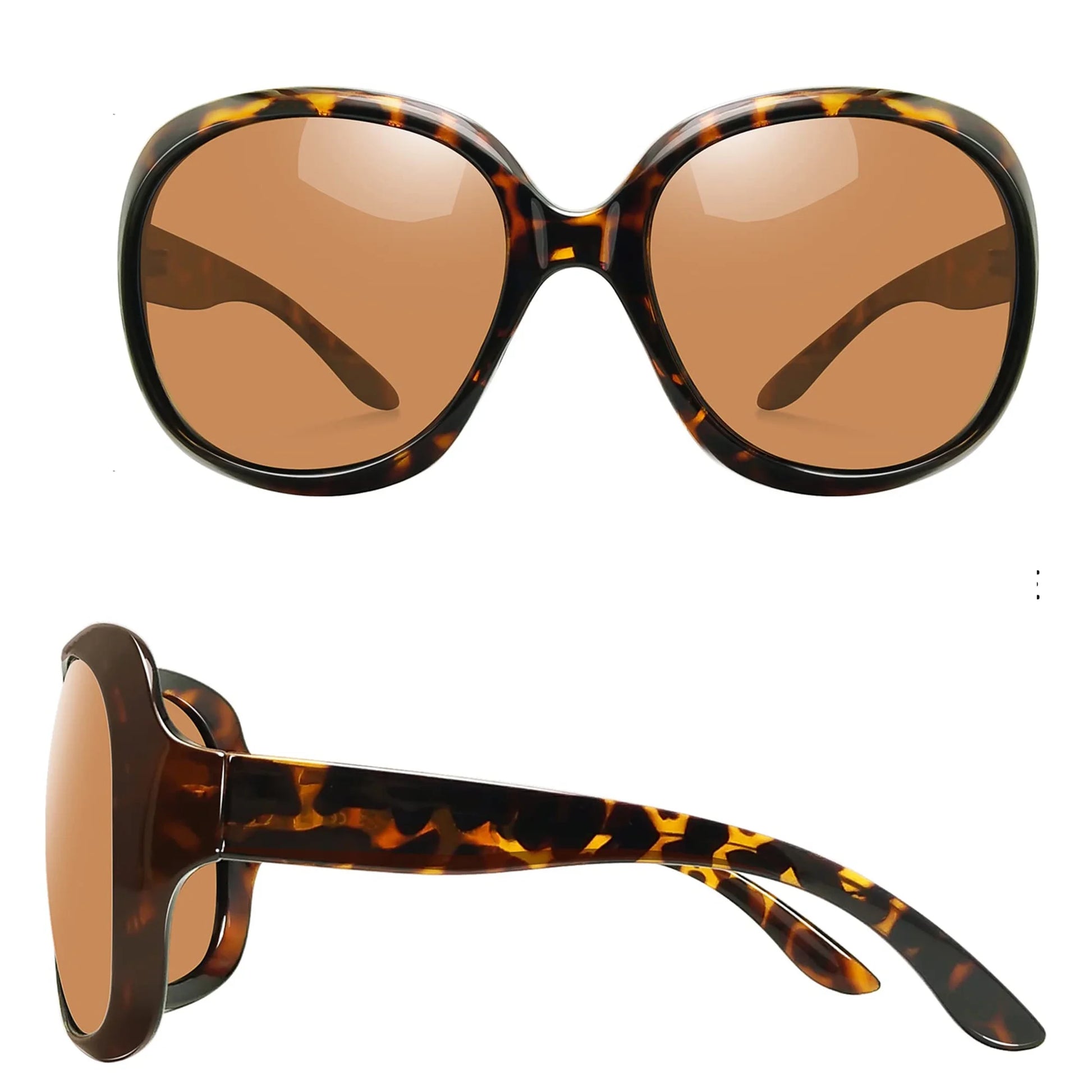 Oversized Polarized Women Sunglasses, Ladies Vintage Thick Big Frame Sun Glasses Shades (Leopard Brown)